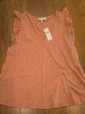Coral Lace-Trim V-Neck Tank Top